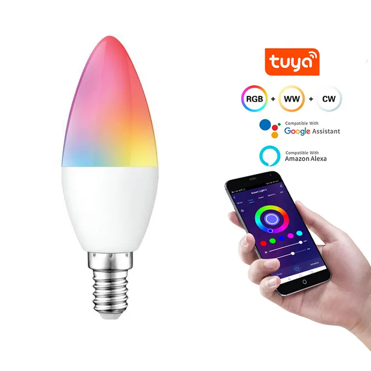 WiFi Remote Tuya Smart APP Control Energy Saving E12 E14 LED Light Bulb for chandelier candelabra candle rgb decorative