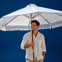 Parasol de jardin bohème avec franges, protection UV, mât en aluminium, pour bord de piscine et cour arrière