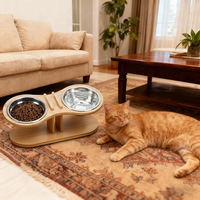 Erhöhte Verstellbare Geneigte Abgerundete Holz-Katzenfutterschale für Katzen Welpen Kleine Hunde Verstellbarer Futter- und Wasserständer (Designer-Stil)