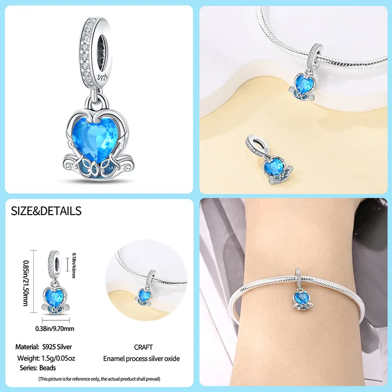 925 argent Sterling conte de fées rêve lune château perles cygne miroir bracelets à breloques bijoux à bricoler soi-même pierre principale diamant argile