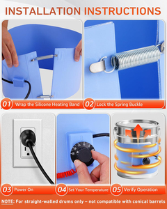Calentador de tambor de silicona de 120 V y 800 vatios con banda aislante para bidones de 5 galones y controlador de temperatura - Product Image 4