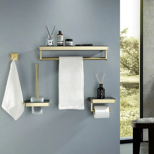Luxury Wall Mounted <b>Bathroom</b> <b>Accessories</b> Brushed Gold Stainless Steel 4 Pieces Hardware Set - Product Image 1