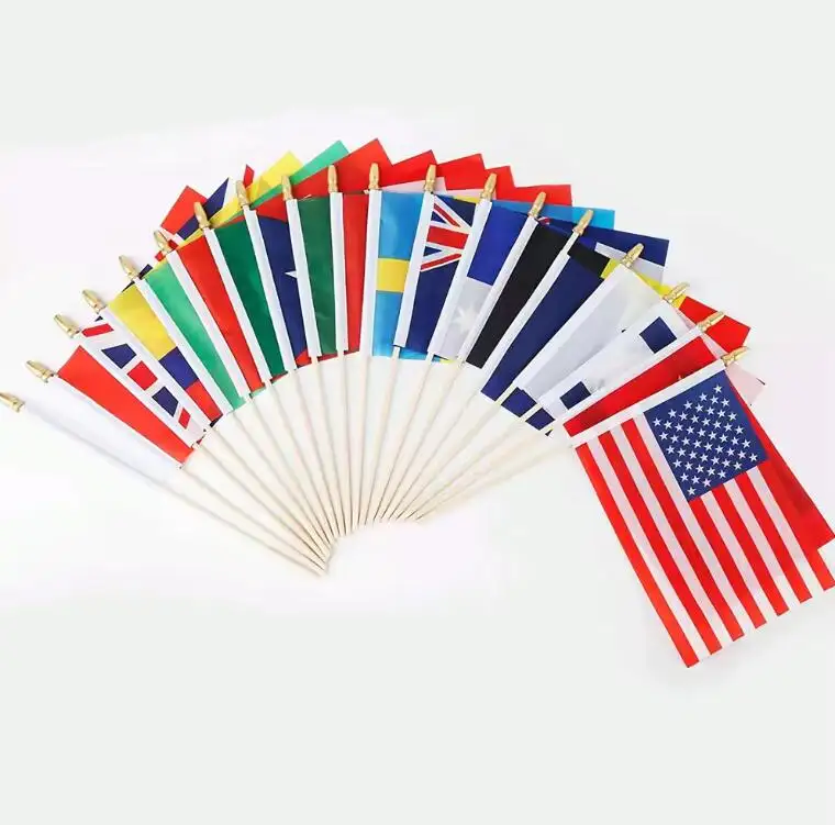 High Quality 5x8 Inches Internation All Countries Handheld Flag Country National Stick Hand Flag Plastic Stick