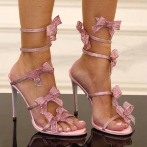 French Style Beautiful Rhinestone Bow <b>Wrap</b> High Heeled Crystal Shoes 25 New Sexy Thin Dress - Product Image 1