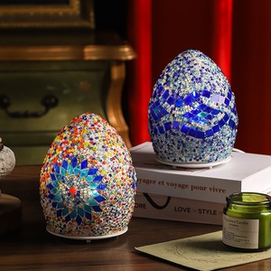 Lampe de table en verre de style marocain avec abat-jour en forme d'œuf turc, portable, rechargeable, LED, mosaïque rotative, veilleuse pour chambre à coucher - Product Image 1