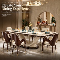Table de salle à manger en marbre à base incurvée avec 8 chaises en coquille de noyer pour service clé en main de mobilier complet pour designers d'intérieur