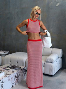 Ropa de <span class=keywords><strong>mujer</strong></span> elegante, camisetas sin mangas de punto a rayas, conjunto de faldas largas a juego, conjuntos informales de dos piezas de verano para <span class=keywords><strong>mujer</strong></span> - Product Image 4