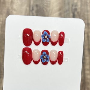 <span class=keywords><strong>Uñas</strong></span> Postizas Acrílicas 3D con Diseño de Flor Francesa Roja, Hechas a Mano, de Alta Calidad, Venta al Por Mayor - Product Image 2