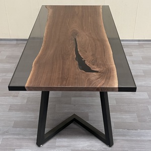 <span class=keywords><strong>Table</strong></span> de salle à manger rectangulaire Jiele en noyer noir d'Amérique du Nord avec résine époxy, style luxe léger, grande planche personnalisée et pieds en métal - Product Image 5