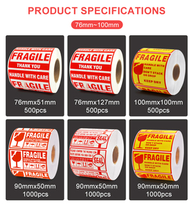 Vận chuyển nhãn màu đỏ dễ vỡ giấy cảnh báo nhãn dán tấm cho máy in chuyển nhiệt - Product Image 6