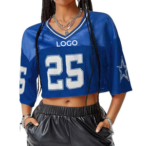 Y2K Street Fashion Wear Crop Top Maillot de football américain à manches 3/4 Maillot Rugy pour pom-pom girl ou fête - Product Image 5