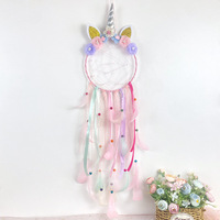 Décoration murale en coton Art Déco Licorne pour chambre de filles, attrape-rêves en plumes pour enfants