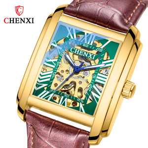 CHENXI TikTok Live Explosive Square Hollow Mechanical Watch Montre Homme Cuir Étanche Automatique - Product Image 1