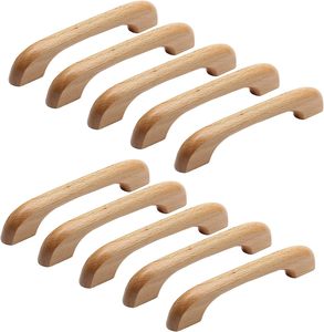 Poignées de meuble en bois naturel, poignées en bois massif pour armoires et tiroirs de cuisine - Longueur 5 pouces, espacement des trous 3-3/4 pouces - Product Image 1