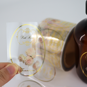 Wholesale Custom OEM Glossy Transparent Vinyl <b>Clear</b> Label Roll Waterproof Gold Foil Hot Stamping Sticker for Bottle - Product Image 2