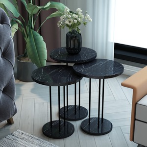 Ensemble de 3 tables basses rondes, table à thé, meubles de salon, table de bureau, table centrale - Product Image 3