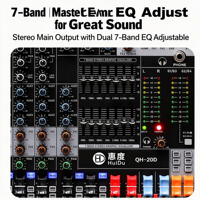 Console de mixage audio professionnelle QH-12D 12 canaux 1000W en métal avec Bluetooth, USB, effets DSP, amplificateur, contrôles d'égalisation et enregistrement