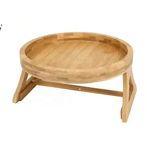 Bambú Plegable Redondo Coach Side Sofá Snack Tray Table