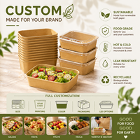 Conteneur à salade jetable carré en kraft, naturel, durable, sans BPA, sûr pour les aliments chauds et froids, construction rigide, plusieurs capacités