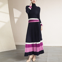 Ensemble de style décontracté plissé Miyake de haute qualité, dernier modèle, chemise Miyake imprimée et jupe longue plissée imprimée, ensemble deux pièces