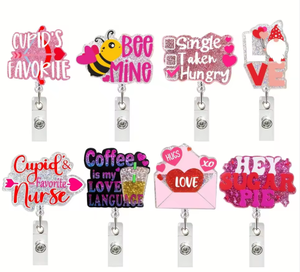 Vente en gros – Nouveauté 2026 : Porte-badges rétractables personnalisés en ABS avec cœurs roses scintillants pour la Saint-Valentin – Accessoires infirmiers à tirage facile - Product Image 2