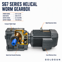 Réducteur de vitesse hélicoïdal à vis sans fin GOLDGUN 0.37KW Série S67, boîte de vitesses compacte à arbre creux à angle droit, pour utilisation dans le transport logistique