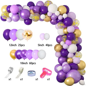 QAKGL New DIY Fontes Do Partido Ouro Roxo Branco Confetti Látex Metálico Balões Mulheres Aniversário Garland Arch Set Balão