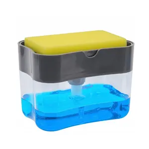 Mutfak sabunluk kutusu yıkama süngeri tutucu pompa sünger Caddy 2 in 1 manuel pres bulaşık deterjanı dağıtıcı