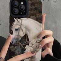Coque de téléphone portable rétro motif cheval pour iPhone 16 15 Plus 14 13 17 18 Pro Max, motif en cuir à motif dents de cheval, coque arrière