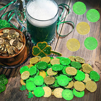 Décoration de fête - Pièce de monnaie en plastique trèfle d'Irlande, pièce de monnaie dorée pour la Saint-Patrick, pièce de monnaie dorée verte électro-plaquée, pièce de monnaie dorée, accessoire