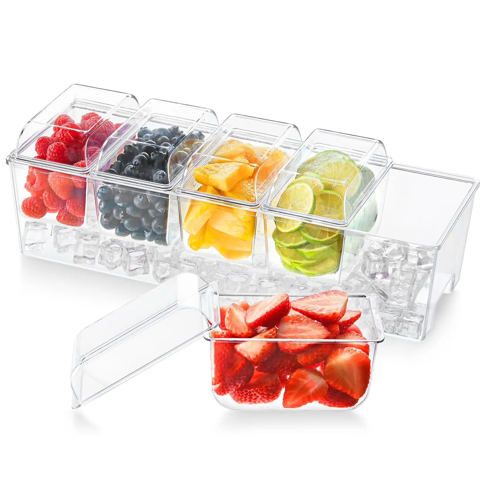 Ice Party Chilled Condiment Serving Tray Bar With Removable Dishes For Bar Accessories