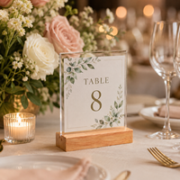 Numéro de table en acrylique avec base en bois – Présentoir pour numéros de table de mariage, réceptions et événements