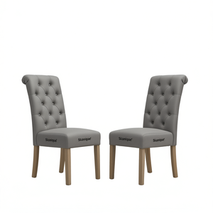 Juego de 2 sillas de comedor Db Habit Tufted Parsons en cuero gris con patas de madera maciza, muebles para el hogar - Product Image 1