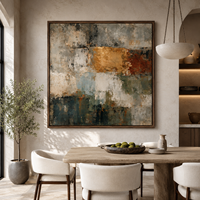 Peinture à l'huile abstraite orange vintage peinte à la main, texture beige et noire, art mural sur toile pour la décoration de hôtels de luxe, bureaux et salons