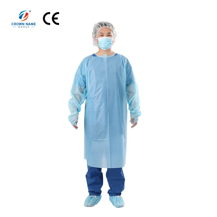 High quality blue apron disposable cpe gown with tumb loop