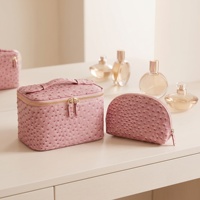 Ensemble de trousses de maquillage en similicuir d'autruche grande capacité, 2 pièces, étanche, avec poignée, trousse de voyage portable