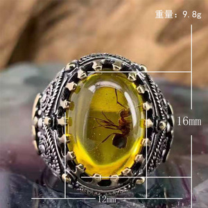 Toptan Moda Vintage İki Renkli Çoklu Renkler Suudi Arabistan El Yapımı Gümüş Oval Kesim Değerli Taş Sarı Akik Yüzükler Erkekler İçin - Product Image 2