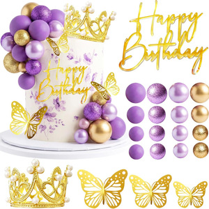 Ensemble de décorations de gâteau d'<span class=keywords><strong>anniversaire</strong></span> de princesse avec couronne, papillon et ballons, décoration de gâteau joyeux <span class=keywords><strong>anniversaire</strong></span> pour fête de filles - Product Image 4