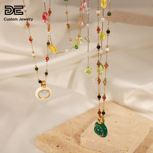 <span class=keywords><strong>DE</strong></span> pierre naturelle collier <span class=keywords><strong>de</strong></span> perles pendentif <span class=keywords><strong>Maillard</strong></span> Style Double couches titane acier clavicule chaîne mode couches colliers - Product Image 2