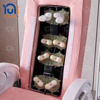 Fauteuil de pédicure de luxe réglable en fibre de verre rose, inclinable, avec bol en verre pour salon de beauté et institut de manucure – Vente directe usine