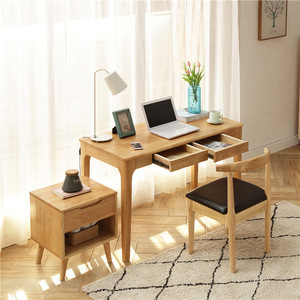 Weihang Nordic Solid Wood Desk Rubber Wood Study Desk With <b>Drawer</b> Home <b>Office</b> Bedroom Student Writing Desk - Product Image 1