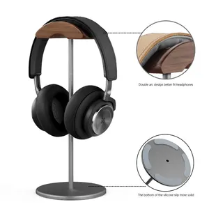 Porte-casque de bureau en métal, cintre en noyer et Aluminium, support pour écouteurs