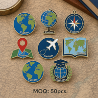 Vente en gros de pin's en émail de haute qualité, personnalisés, en forme de globe terrestre, sur le thème de la géographie, badges souvenirs, pin's de revers en métal avec design de logo académique