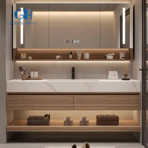 Oem lemari rias Modern furnitur lukisan kayu lapis dengan cermin kamar mandi Vanity Kabinet di Villa