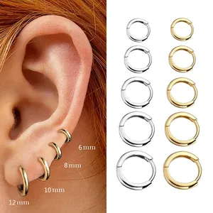 Anting-Anting Tindik Wanita, Huggie Kecil Trendi, Anting-Anting Tindik Tulang Rawan Kecil Warna Emas, Anting Hoop Glossy Minimal, Perhiasan Tindikan Wanita