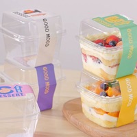 Gobelet carré transparent en plastique de 8 oz, petit gobelet à dessert pour mousse, boîte d'emballage pour gâteau, brûlée, pudding, lait, nourriture, gobelet en plastique PP avec couvercle