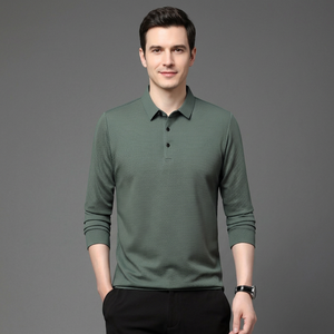 Men's Long Sleeve for <b>Shirt</b> Solid Color Knitted Cotton Breathable Casual Style Regular Fit Front Logo All Seasons - Product Image 4