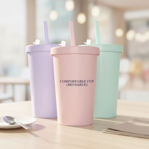 12Oz Pla <b>Cup</b> Leak Proof Biodegradable Travel Mug Lid <b>Straw</b> Eco-Friendly Microwave Dishwasher Safe Camping <b>Tumbler</b> - Product Image 1