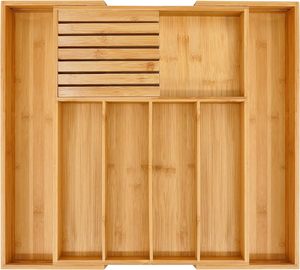 Organizzatore per Posate in Bambù, Portaposate Espandibile per Cucina con Divisori - Product Image 1