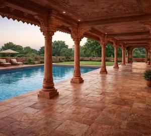 Estructura de Piscina con Columnas de Piedra Arenisca Roja Personalizada para Piscinas Residenciales de Lujo, Arquitectura de Resorts y Diseño Exterior de Estilo Histórico - Product Image 2